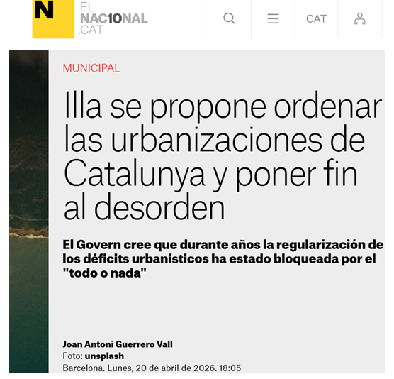 Noticia de El Nacional sobre Salvador Illa y las urbanizaciones